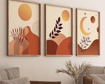 Terracotta Sunset Abstract Wall Art Print Set | Modern Minimal Landscape Decor | Neutral Contemporary Boho Artwork for Living Room Interiors