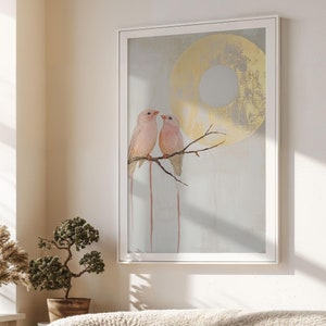 Pink Bird Abstract Art Print: Modern Minimalist Home Decor