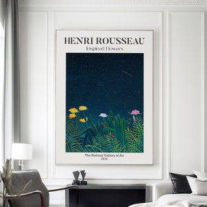 Henri Rousseau Botanical Art Prints, Flowers Wall Art Print, Emerald Green Wall Art, Living Room Print, Modern Vintage Exhibition Art Prints