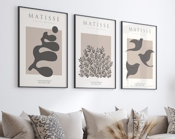 Matisse Wall Art: Boho Neutral Abstract Prints - Set of 3
