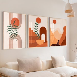 Boho Abstract Wall Art Prints, Boho Wall Decor, Set of 3 Prints, Scandi Art, Mid Century, Terracotta, Brown, Beige, Green, Boho Wall Art