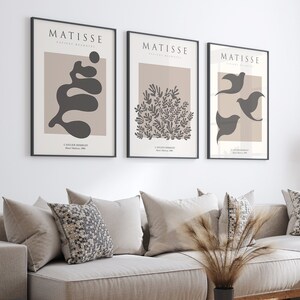 Arte mural de Matisse: impresiones abstractas neutras y bohemias (juego de 3)