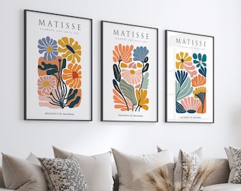 Set Of 3 Matisse Flower Market Prints, Boho Flower Art, Bedroom Wall Décor, Living Room Wall Print, Exhibition Mid Century Modern Art Prints