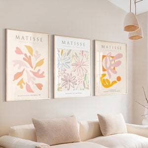 Matisse Prints, Set of 3 Prints, Neutral Beige Wall Art, Matisse Flower Wall Art, Neutral Boho Wall Art, Matisse Exhibition Art Posters,