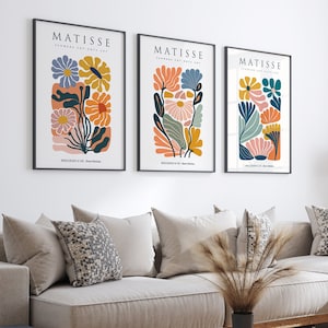 Set Of 3 Matisse Flower Market Prints, Boho Flower Art, Bedroom Wall Décor, Living Room Wall Print, Exhibition Mid Century Modern Art Prints