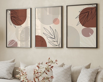 Boho Abstrakte Wand Kunst Drucke, Minimalistische Terrakotta Botanische Drucke, Mid Century Wand Drucke, Schwarz, Beige, Terrakotta, Boho Wand Kunst