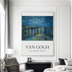 Van Gogh Sternennacht über der Rhone Poster - Klassischer Wandkunstdruck, Blaues und Gelbes Nachthimmel-Kunstwerk für die Innendekoration