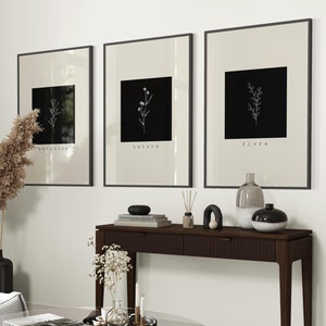 Beige & Black Wall Art Set of 3 Prints, Neutral Wall Prints, Botanical Wall Prints, Plant Wall Art, Botanical Line Art,Modern Minimalist Art