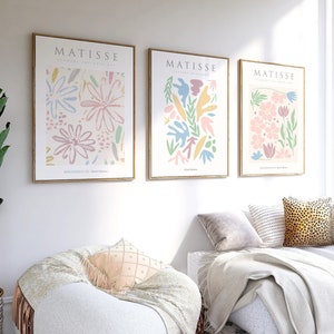 Set Of 3 Matisse Flower Market Prints, Boho Flower Art, Bedroom Wall Décor, Living Room Wall Print, Exhibition Mid Century Modern Art Prints