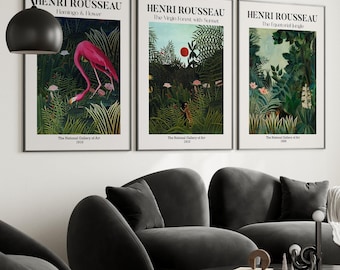Henri Rousseau Jungle Prints, Flamingo & Forest (Set of 3 Posters)