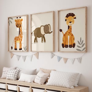 Safari Animal Nursery Prints: Neutral Kids Room Wall Art