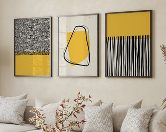 Abstrakte Senffarbe Wandbild, gelbe abstrakte Kunst, moderne Wandkunst, moderne Mid Century Prints, gelb und schwarz, modernes Wohndekor,