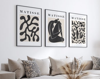 Henri Matisse Prints, Set of 3 Prints, Abstract Art Prints, Matisse Boho Wall Art Print, Matisse Wall Art, Boho Prints, Neutral Wall Art