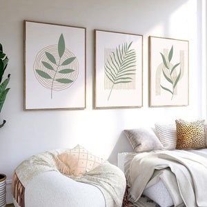 Set of 3 Green Boho Wall Prints, Green Wall Art, Plant Wall Prints, Sage Green Wall Prints, Abstract Art, Green Wall Decor, Boho Home Decor