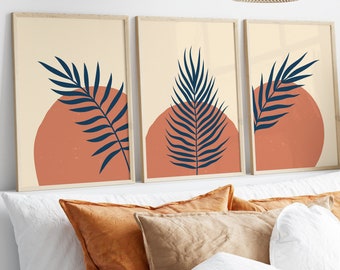 Boho Palmen Blätter Wand Kunst Set - Minimale abstrakte botanische Drucke
