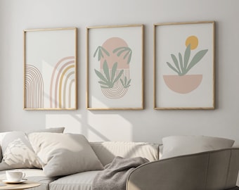 Set of 3 Boho Prints, Boho Abstract Wall Art Prints, Sage Green, Pink, Beige, Abstract  Wall Art, Living Room Wall Prints, Boho Wall Decor