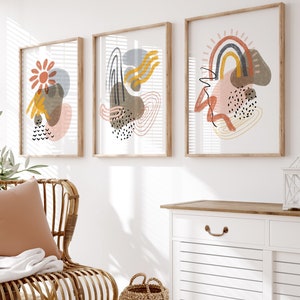 Boho Wall Prints, Boho Wall Decor, Set of 3 Boho Prints, Boho Wall Art, Boho Home Decor, Abstract Leaves Print Set, Scandinavian Wall Decor