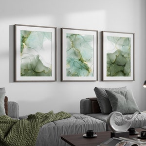 Abstract Green Bedroom Wall Prints,Marble Watercolour Inc Wall Prints,Set of 3 Posters,Green Bedroom Wall Art,Green Wall Decor,Bedroom Decor