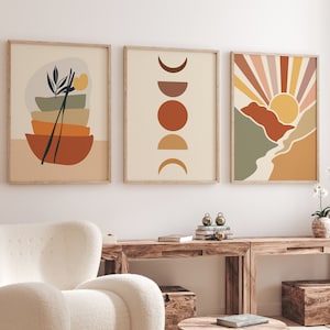 Boho Landscape Wall Art - Set of 3 Abstract Nordic Prints image 1