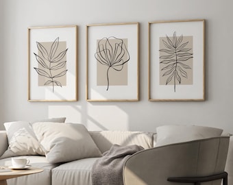 Neutral Wall Prints, Botanical Wall Prints, Plant Wall Art, Botanical Line Art, Beige Home Decor, Hand Drawn Plants, Set of 3 Prints, Plants
