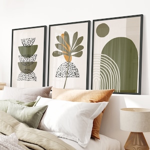 Boho Abstract Wall Art Prints, Boho Wall Decor, Dark Green Wall Prints, Green Wall Decor, Boho Prints,Scandi Art, Sage Green, Black, Mustard