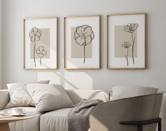 Botanische Wandkunst: Neutrale Beige Pflanzenmotive (3er Set)