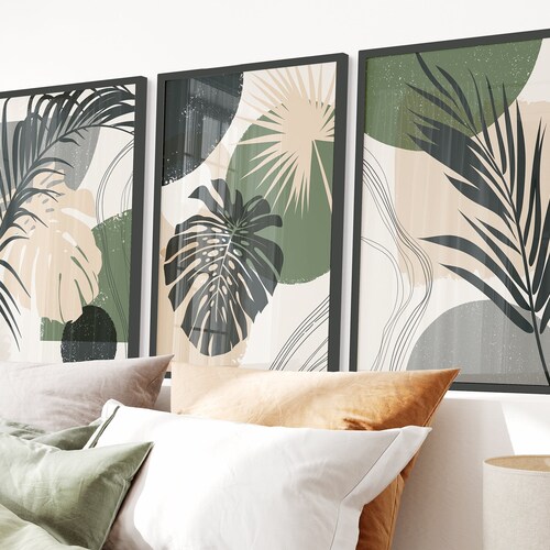 Set of 3 Sage Green Wall Prints Boho Wall Art Green Wall Etsy