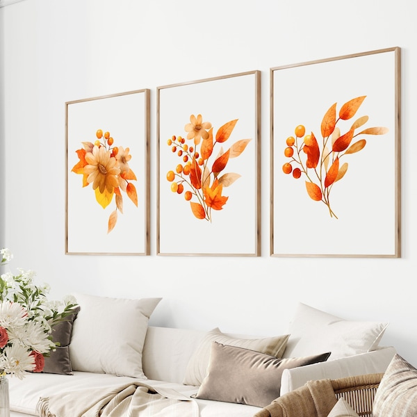 Orange Botanical Wall Prints, Autumn Wall Prints, Botanical Abstract Art, Plants Wall Prints, Orange Wall Prints, Lounge Wall Art, Flowers