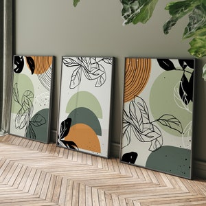 Wall Art Prints: Boho Abstract Trio - Sage, Brown, Beige Tones