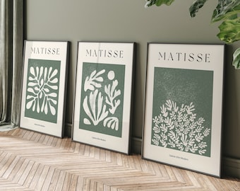3er Set Henri Matisse Prints, Grüne Wand Kunstdrucke, Galerie Kunst Poster, Berühmte Künstler Wandkunst, Moderne Ausstellung Vintage Kunst, Grüne Kunst
