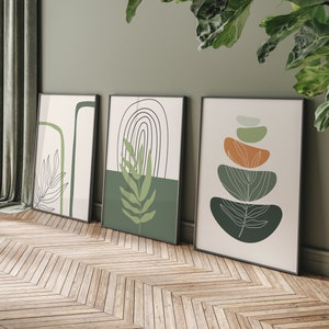 Boho Abstract Wall Art Prints, Boho Wall Decor, Set of 3 Prints, Scandi Art, Mid Century Prints, Sage, Green, Black, Beige, Boho Wall Art