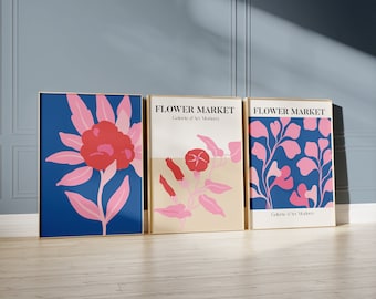 Boho-bloemenmarktafdrukken - vintage botanische muurkunst set van 3