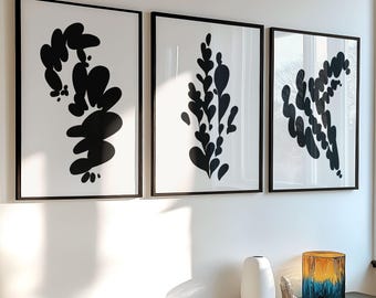Black and White Abstract Wall Art Set – Minimalist Silhouette Prints Inspired by Matisse