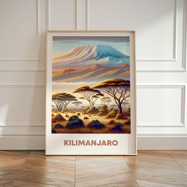 Kilimanjaro Art, Mount Kilimanjaro Gift Art Lovers, Travel Market Wall Art Prints, Modern Travel Art, Living Room Print,Kilimanjaro Wall Art