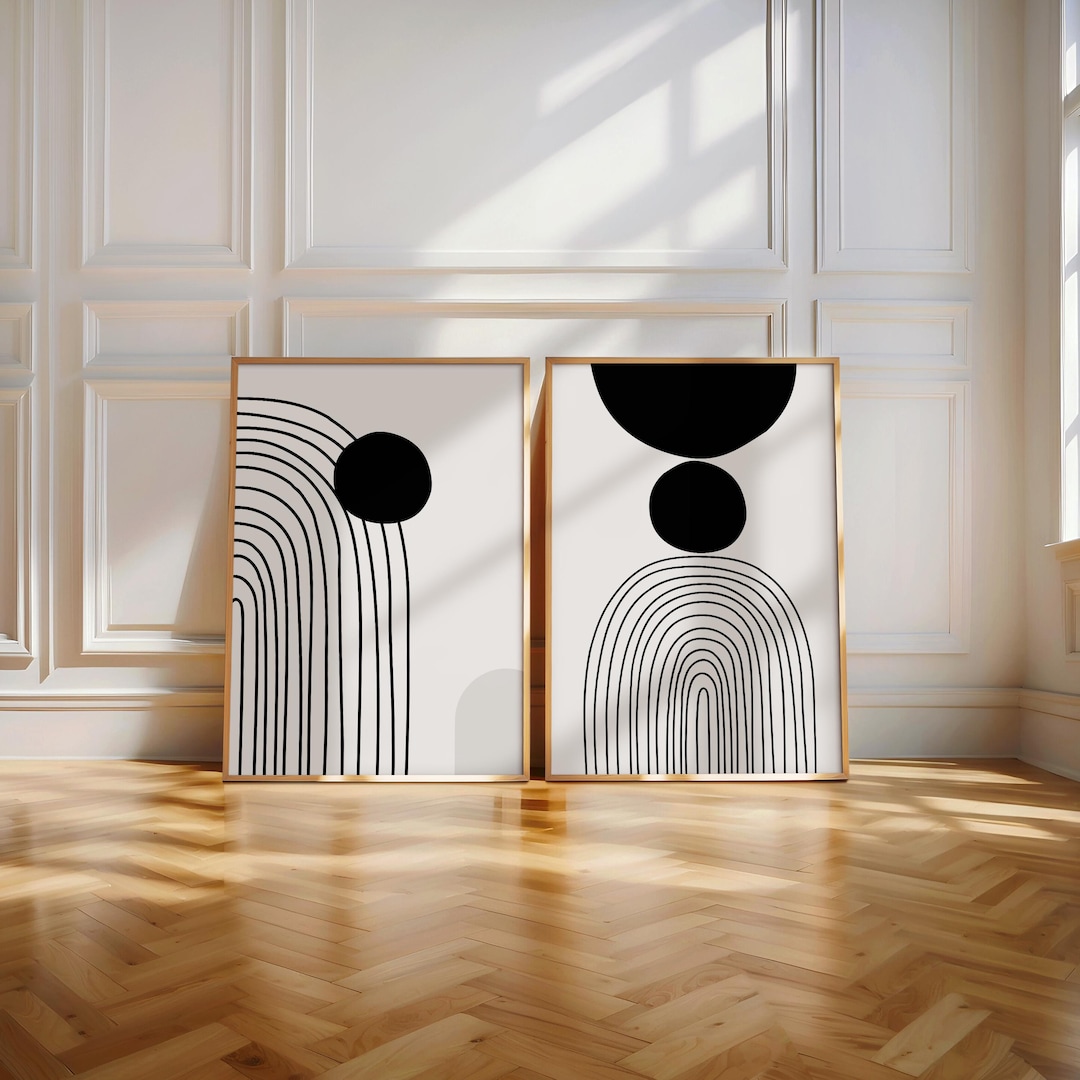 Abstract Geometric Wall Art Set of 2, Black and White Minimal Prints - Etsy