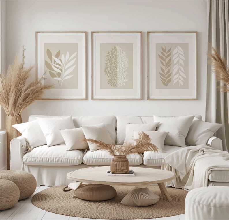 Neutral Wall Prints, Botanical Wall Prints, Plant Wall Art, Botanical Wall Art,Beige Prints,Set of 3 Prints, Beige Boho Art,Beige Home Decor image 3