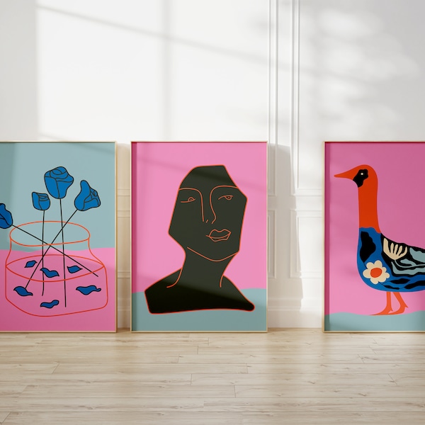 Pink Gallery Wall Set Etsy