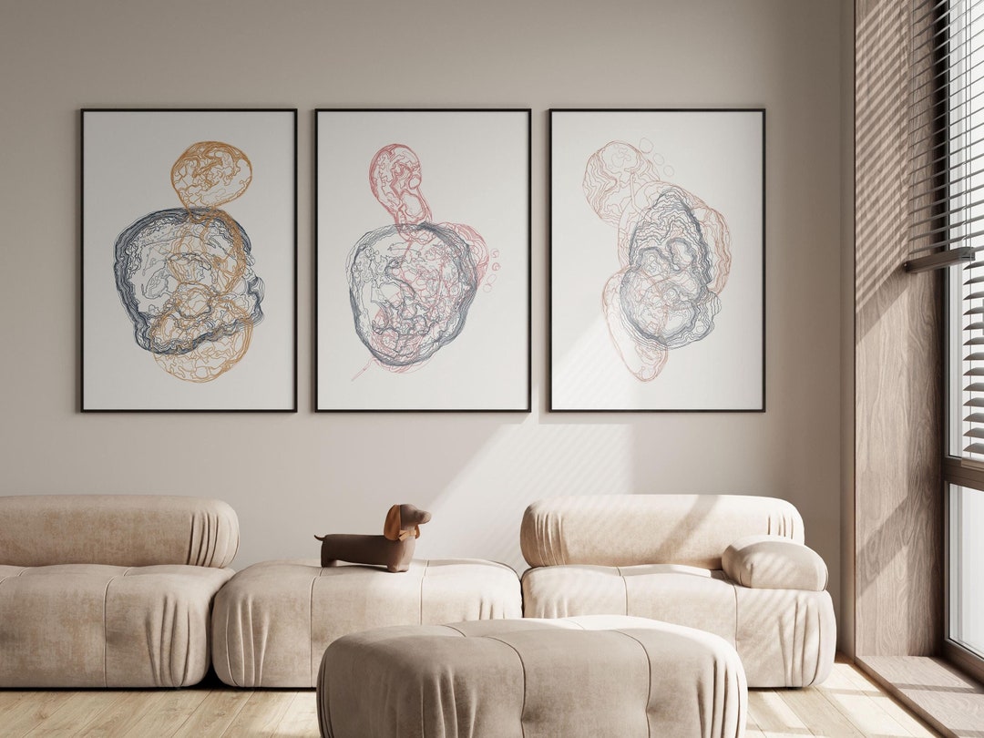 Organic Line Art Print Set: Modern Abstract Geode Shapes in Terracotta ...