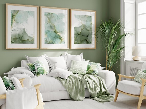 Abstract Green Bedroom Wall Printsmarble Watercolour Inc Wall - Etsy