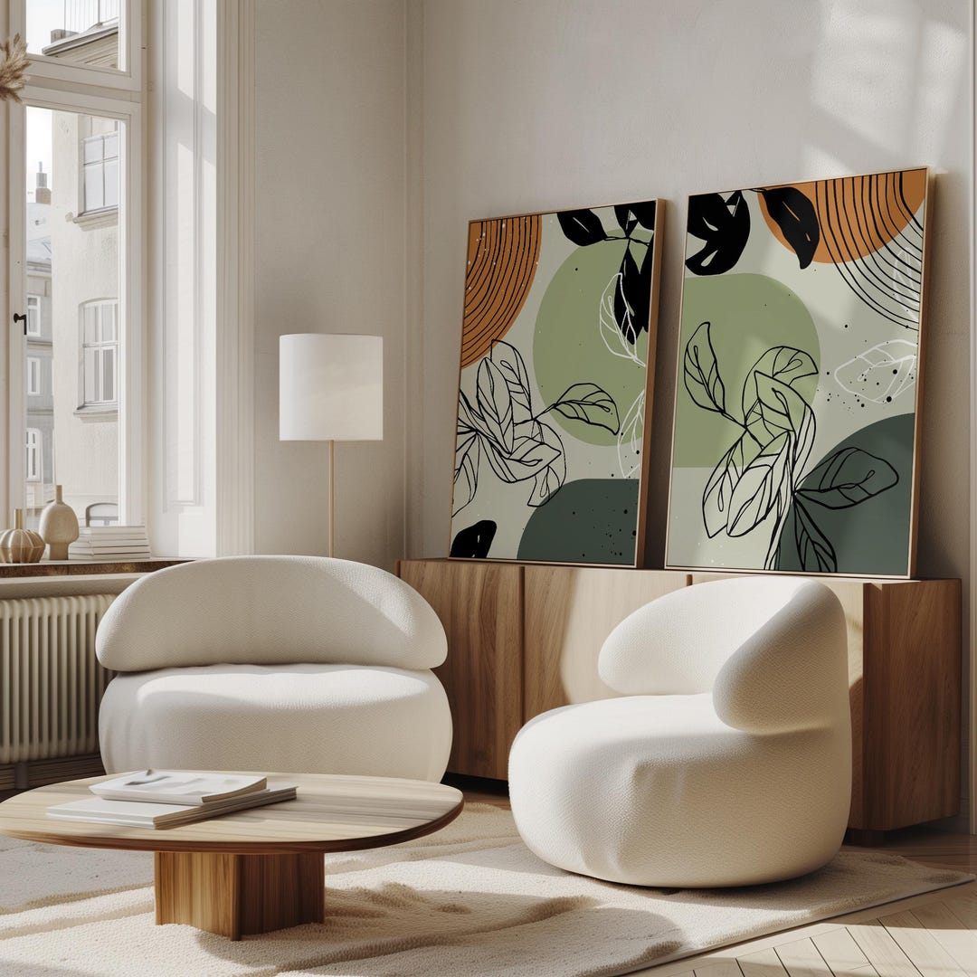 Abstract Botanical Wall Art Set of 2, Modern Organic Leaf Prints - Etsy