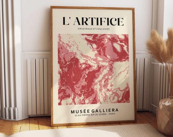 Impresión de arte mural de mármol rojo: póster de museo abstracto moderno para decoración de pared