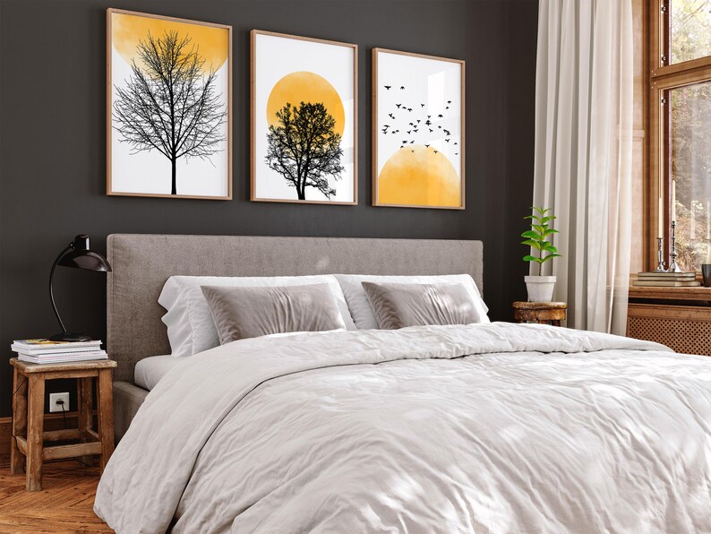 Sun Silhouette Set of 3 Prints, Nature Wall Prints, Sunset Wall Art, Minimalist, Abstract Art, Living Room Prints, Orange Wall Art, Sunset image 3