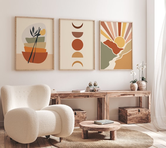 Boho Landscape Wall Art - Set of 3 Abstract Nordic Prints