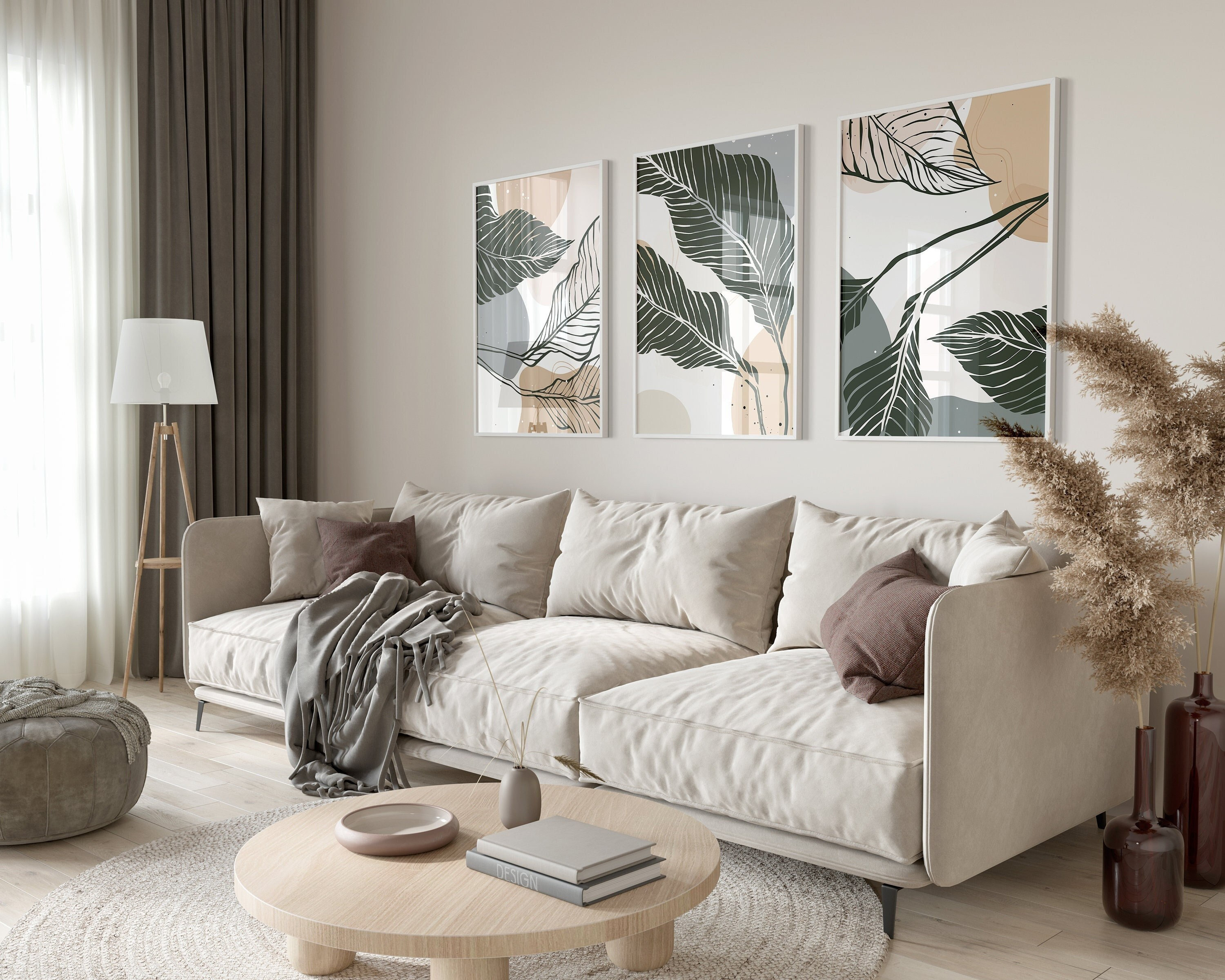 Large Leaf Wall Art Set: Neutral Gree...