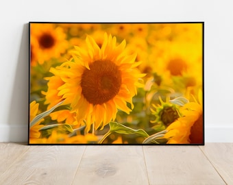 Sunflowers Wall Art, Sunflowers Digital Oil Painting, Landscape Art Prints, Field with Sunflowers, Sunflowers Wall Print, Sunflowers