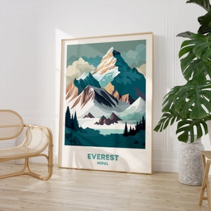 Mount Everest Wall Art, Himalayas Mount Everest Gift Art Lovers, Travel Market Wall Art Prints, Modern Travel Art, Living Room Print, Nepal
