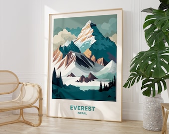 Mount Everest Print: Modern Travel Art - Nepal Mountain Scene
