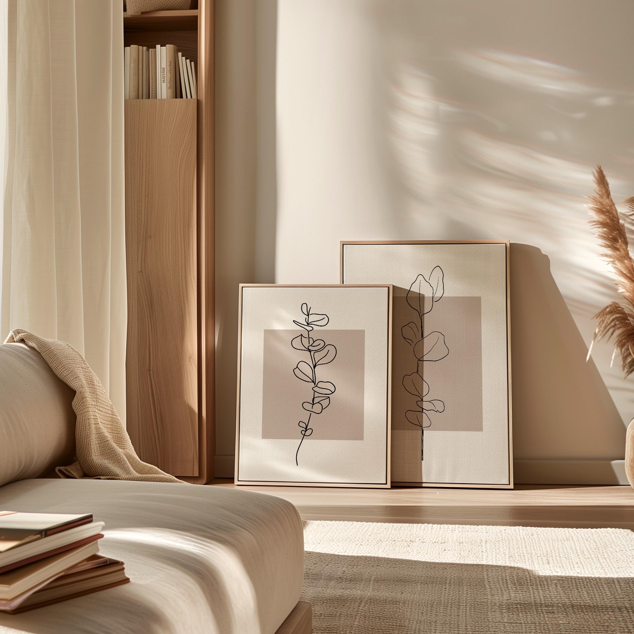 Minimal Botanical Line Wall Art Print Set of 2, Neutral Plant Prints - Etsy