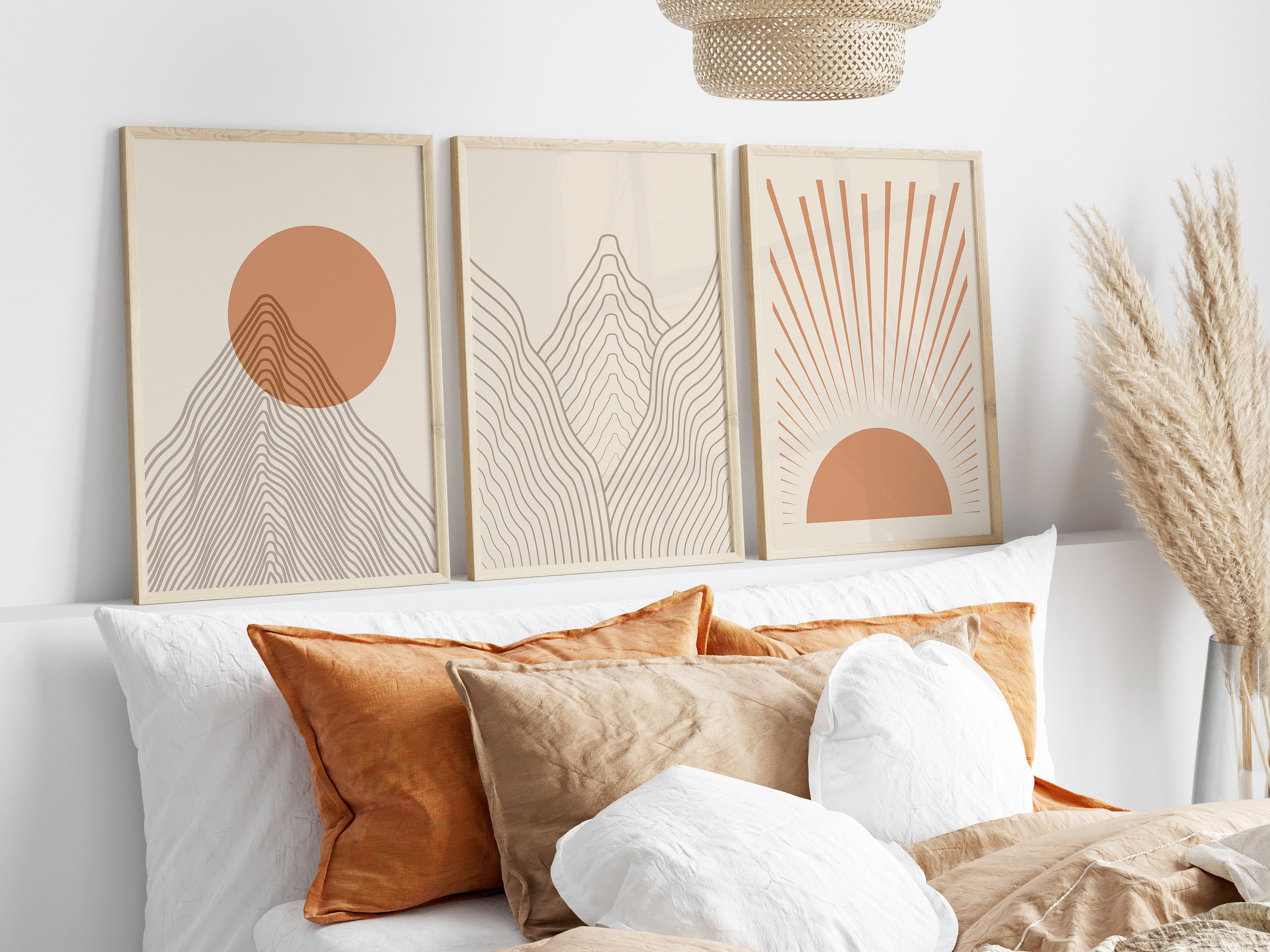 Boho Landscape Wall Prints Abstract Art Mountains Wall Art Etsy