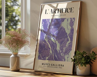 Purple Marble Art Print: Modern Abstract Swirl Wall Decor for Stylish Contemporary Interiors